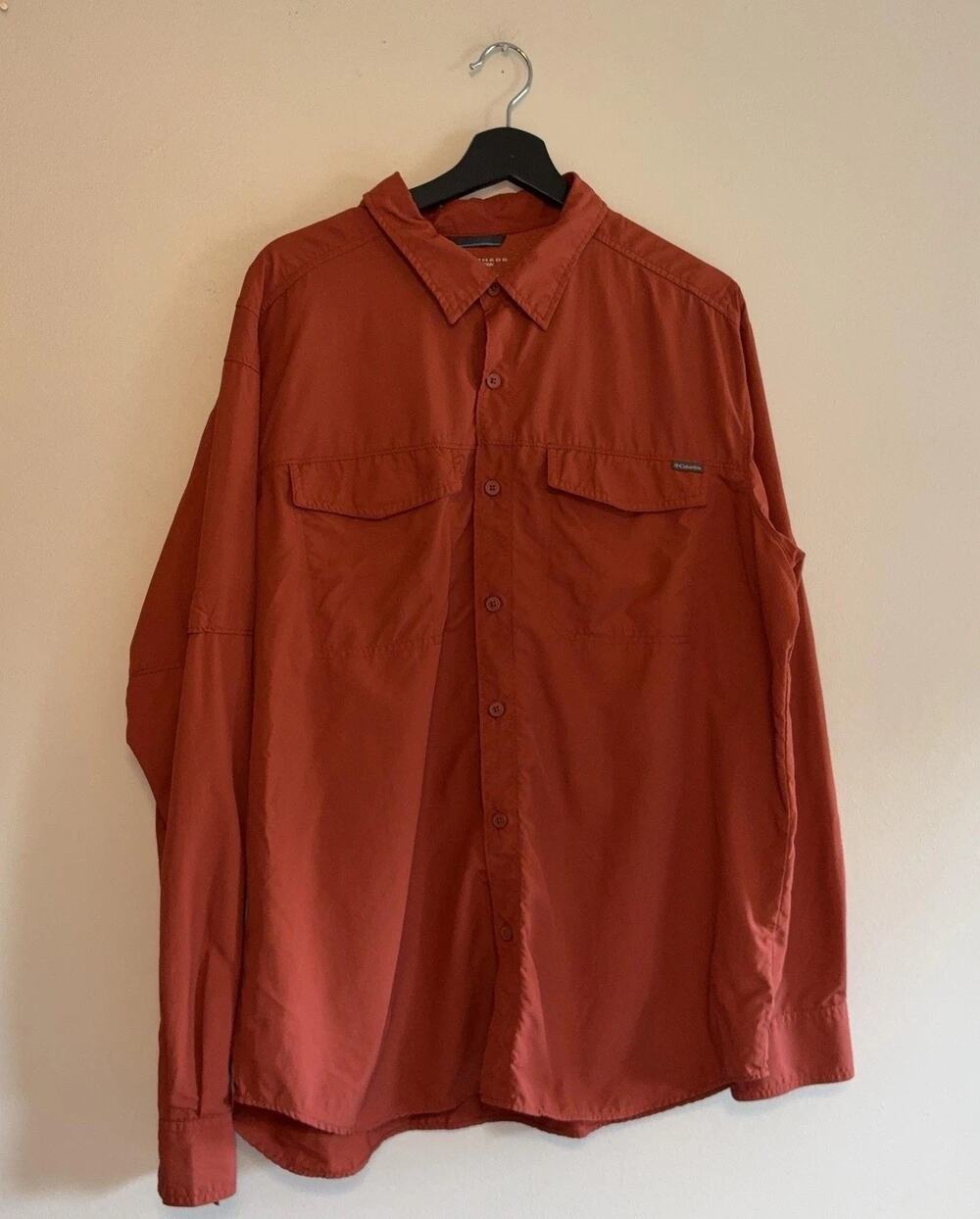 Columbia Omni-Shade Shirt Mens XL Orange Long Sleeve Sun Protection Button Up